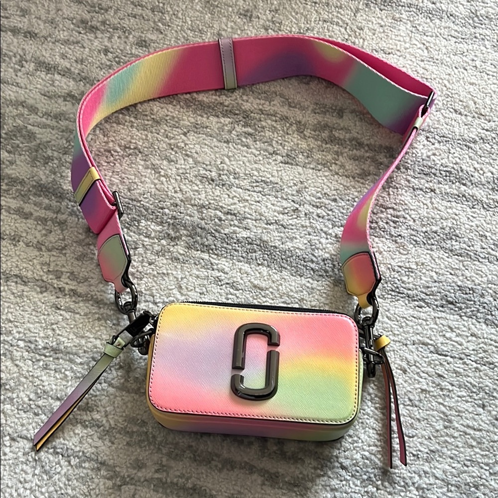 MARC JACOBS The Snapshot Airbrushed Leather Crossbody Bag rainbow